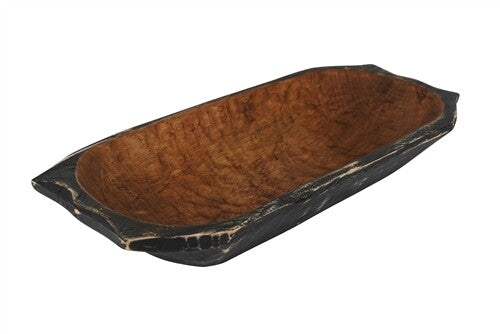 Country Farmhouse Deep Wooden Dough Bowl with Handles | Distressed Color Options