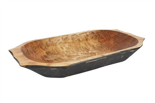 Country Farmhouse Food-Safe Deep Wooden Dough Bowl with Handles | Hand-Carved Batea