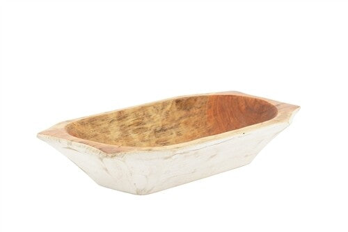 Country Farmhouse Food-Safe Deep Wooden Dough Bowl with Handles | Hand-Carved Batea