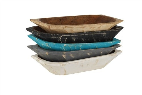 Country Farmhouse Deep Wooden Dough Bowl with Handles | Distressed Color Options