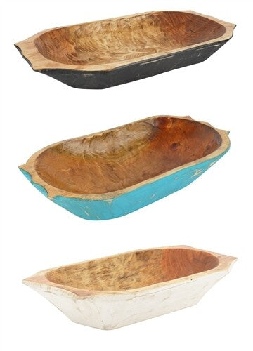 Country Farmhouse Food-Safe Deep Wooden Dough Bowl with Handles | Hand-Carved Batea