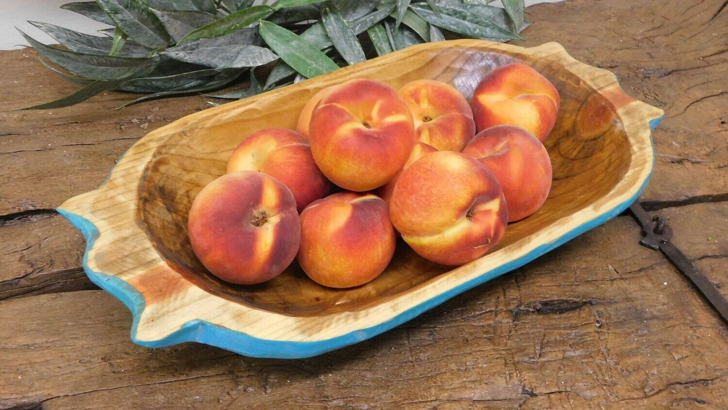 Country Farmhouse Food-Safe Deep Wooden Dough Bowl with Handles | Hand-Carved Batea