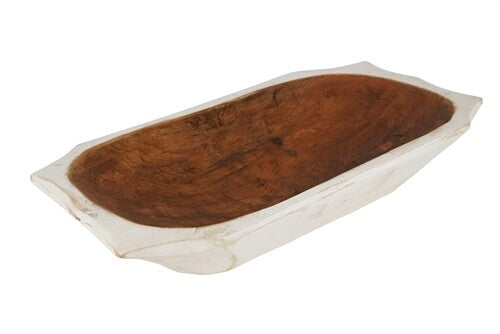 Country Farmhouse Deep Wooden Dough Bowl with Handles | Distressed Color Options