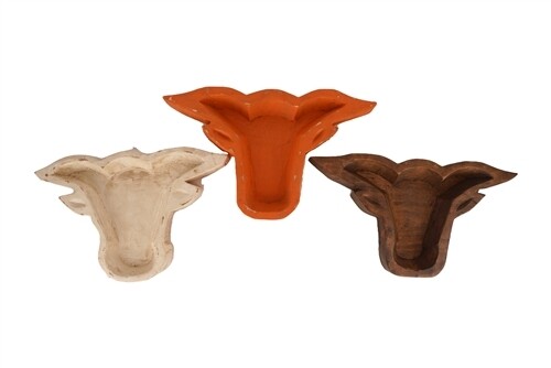 Hand-Carved Longhorn Wooden Dough Bowl | Rustic Décor & Gift
