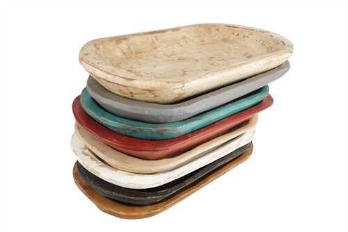Rustic Waxed Wooden Dough Bowl | Hand-Carved Farmhouse Batea – Various Tones