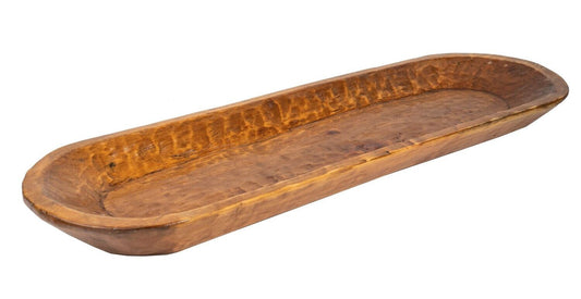 Food-Safe Extra Long Rustic Wooden Dough Bowl | Hand-Carved Farmhouse Batea & Trencher